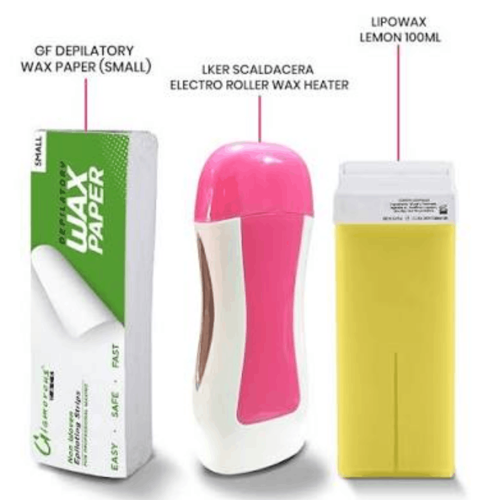 Complete body waxing kit with heater, wax refill and wax papers