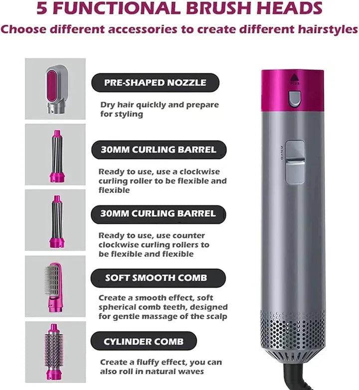 5 in 1 Electric Hair Dryer Brush | Blow Dryer Hair Comb Curling Wand Detachable Brush Kit Straightener Hair Curler | Random color)