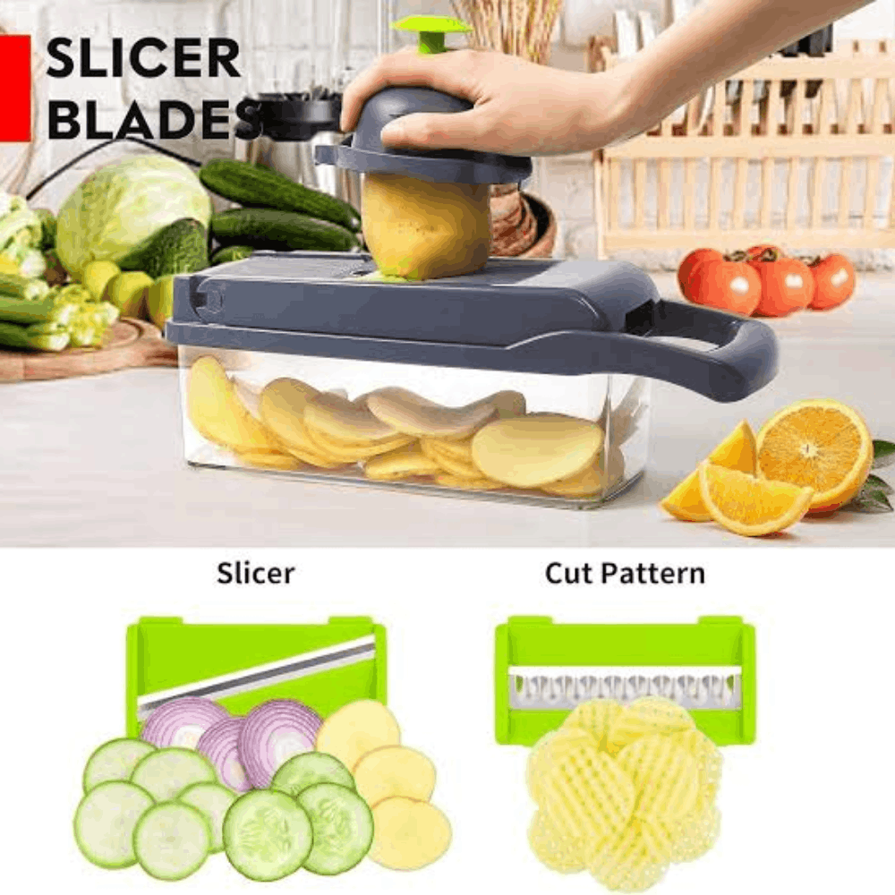 Multifunctional vegetable cutter with eight interchangeable blades