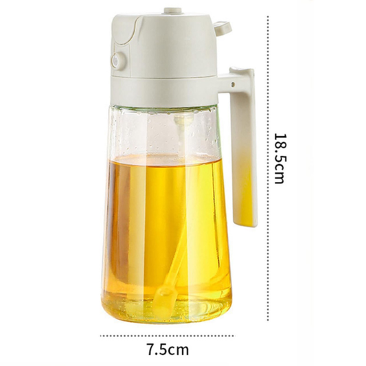 470ml glass oil sprayer bottle measuring approximately 18.5cm tall