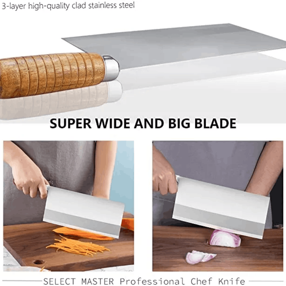 Heavy-duty stainless steel chef cleaver for home and restaurant use