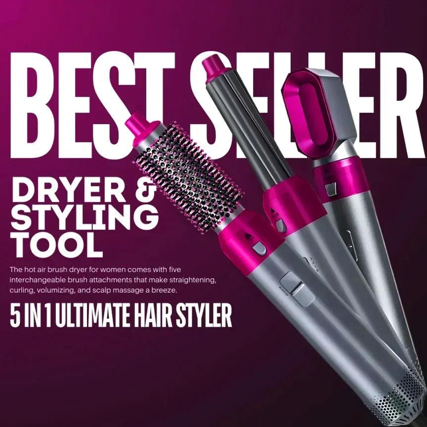 5 in 1 Electric Hair Dryer Brush | Blow Dryer Hair Comb Curling Wand Detachable Brush Kit Straightener Hair Curler | Random color)
