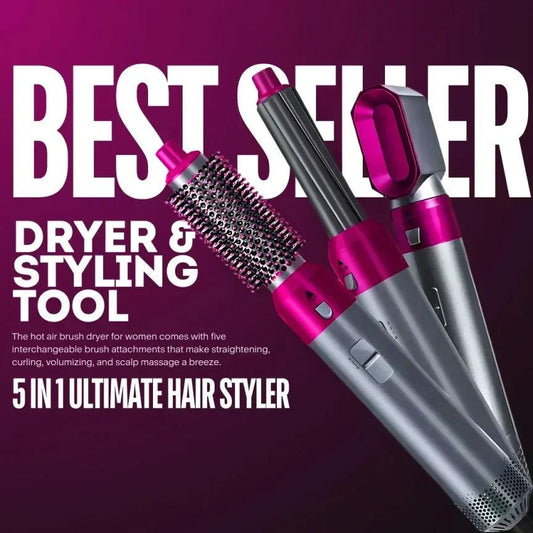 5 in 1 Electric Hair Dryer Brush | Blow Dryer Hair Comb Curling Wand Detachable Brush Kit Straightener Hair Curler | Random color)