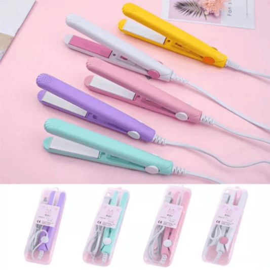 Mini hair straighteners in assorted pastel colours for bangs and short hair