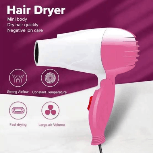 NOVA N-658 1000W pink and white foldable travel hair dryer