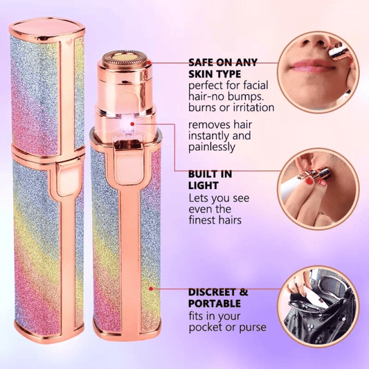 Portable facial hair trimmer with USB charging cable and cleaning brush