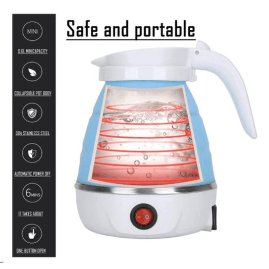 Portable white foldable silicone electric kettle with 600W heating base