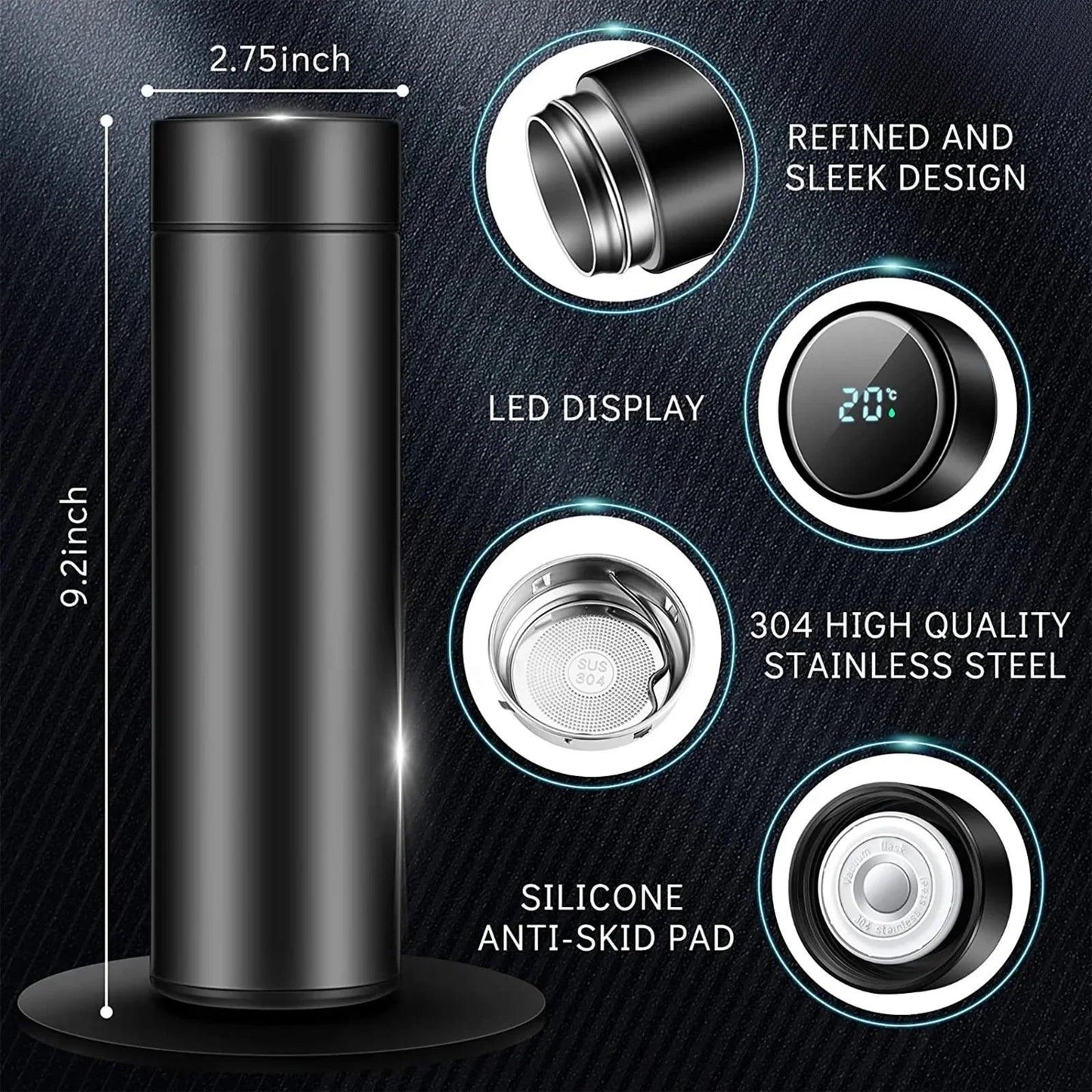 500ml Smart Water Bottle – LED Temperature Display Stainless Steel Flask