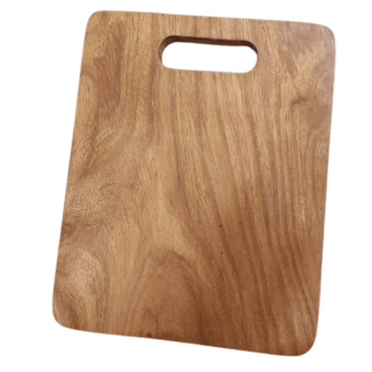 Natural rectangular wooden cutting board with built-in carrying handle