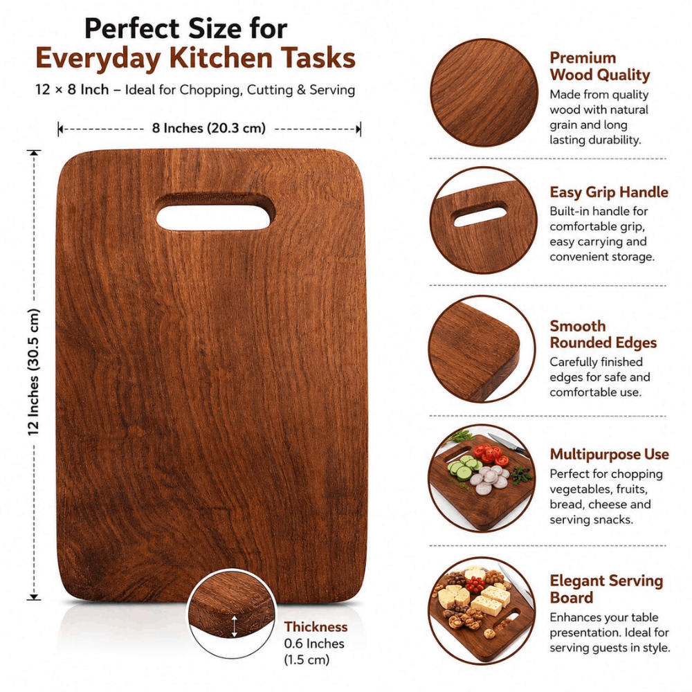 Wooden chopping board for vegetables, fruits and bread