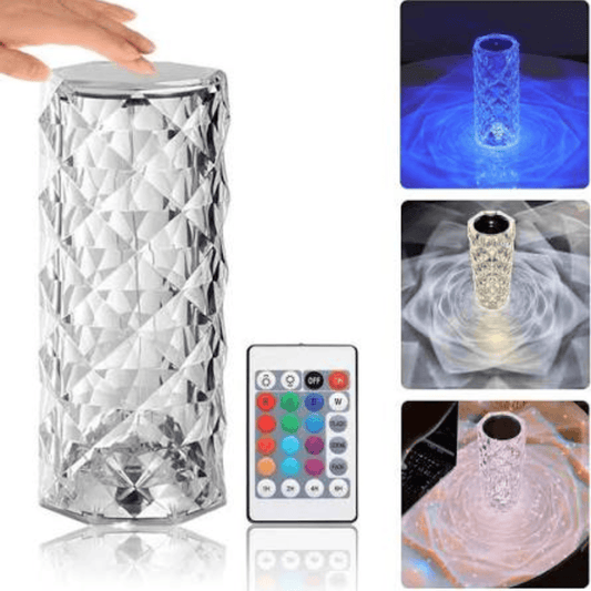 Rechargeable crystal rose table lamp with multicolor LED lighting and remote control